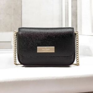 NWT Kate Spade Black Card Case Crossbody Bag with Gold Chain 4.73"x3.07"x1.02"